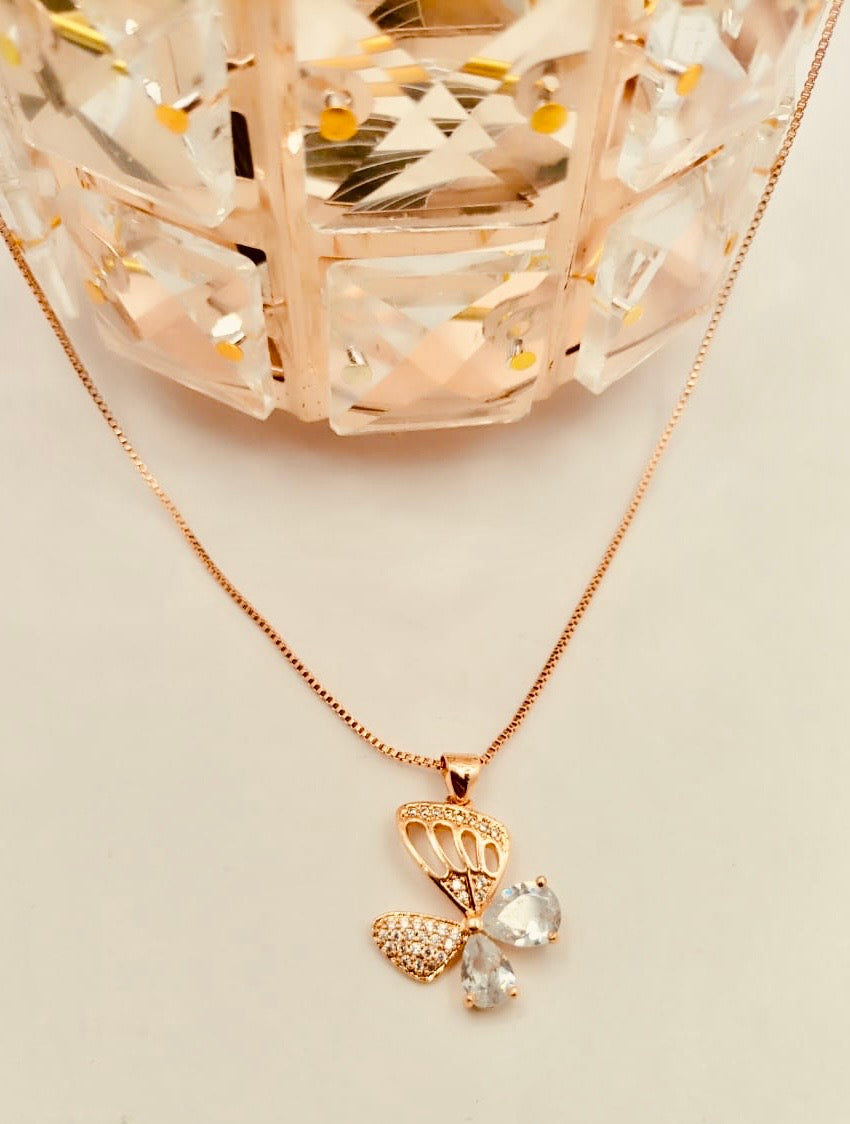 Butterfly Beautiful Golden Colour Pendant with White Stones Style Blush