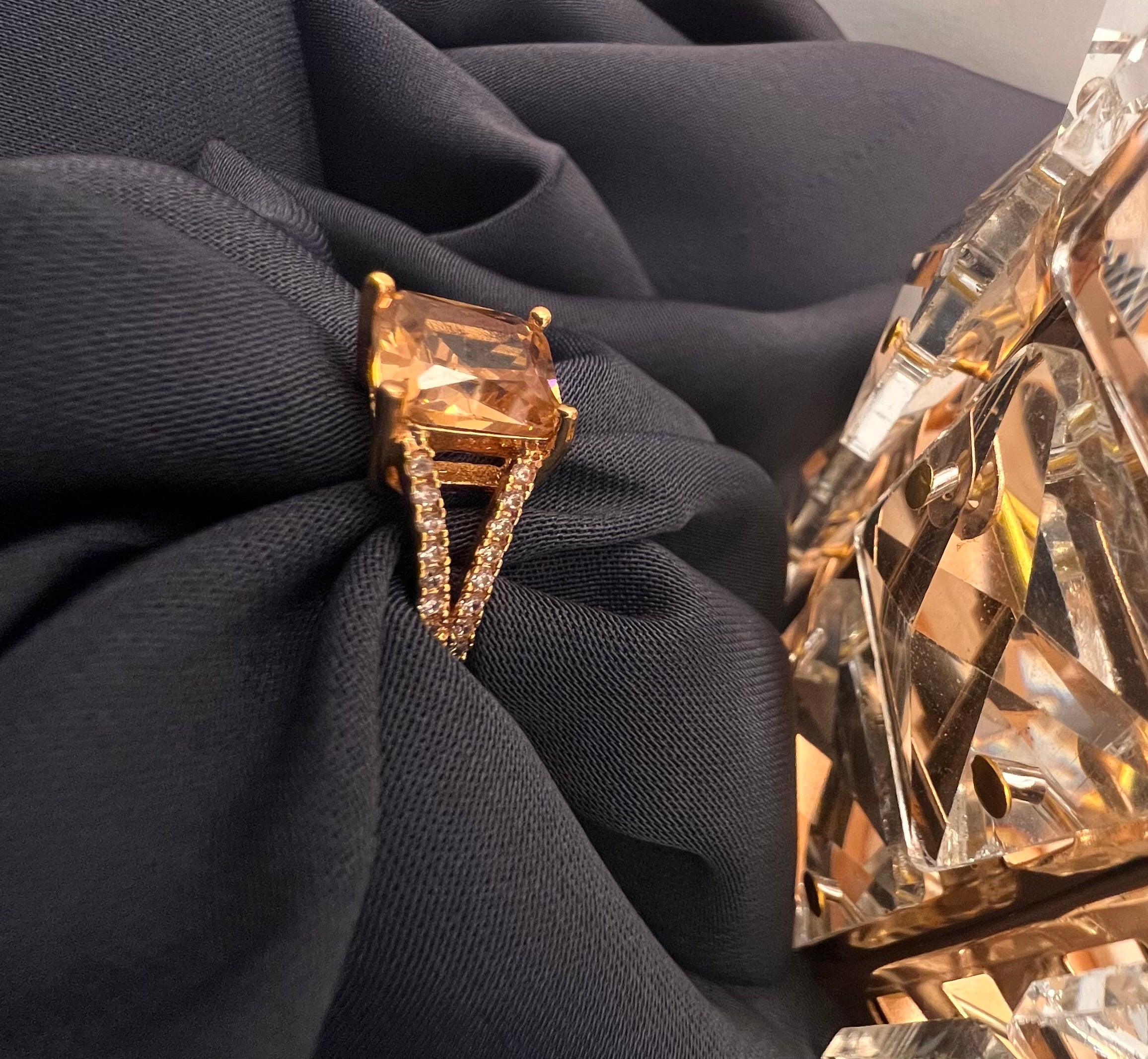 Beautiful Golden Ring with Golden stone Style Blush