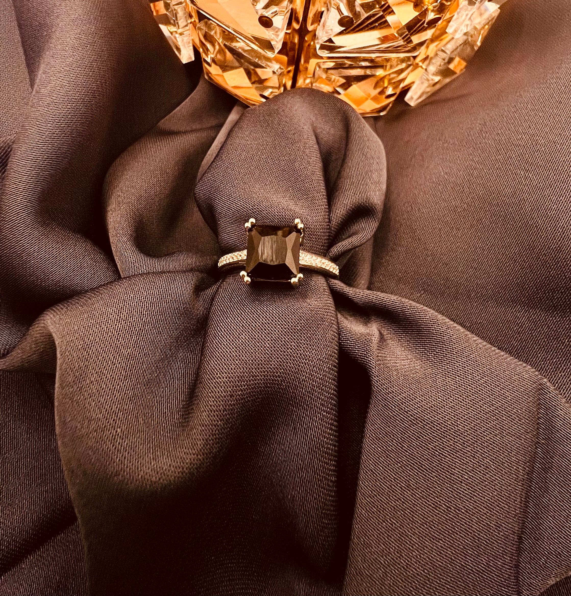 Black Stone Ring in Silver Colour Style Blush