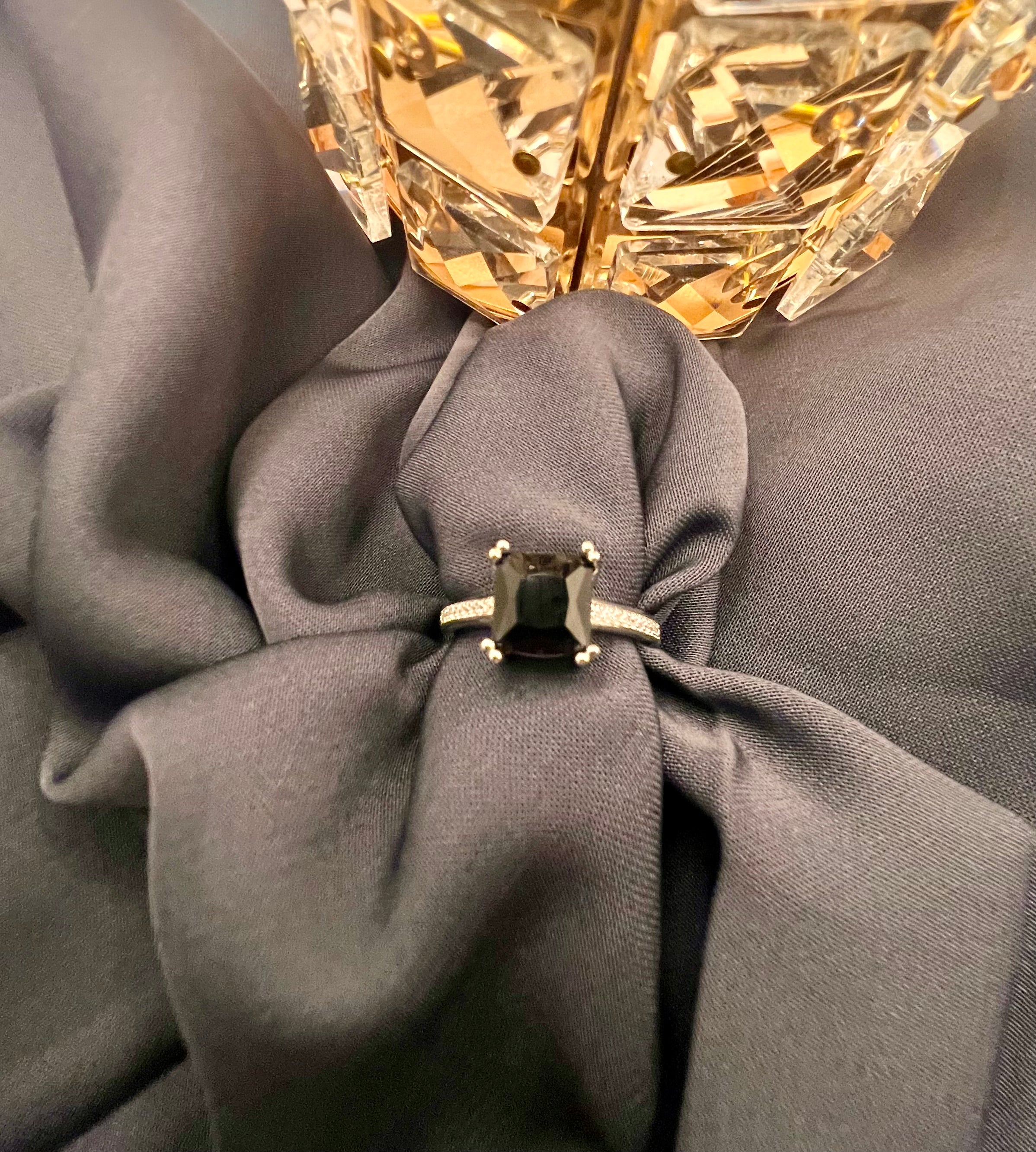 Black Stone Ring in Silver Colour Style Blush