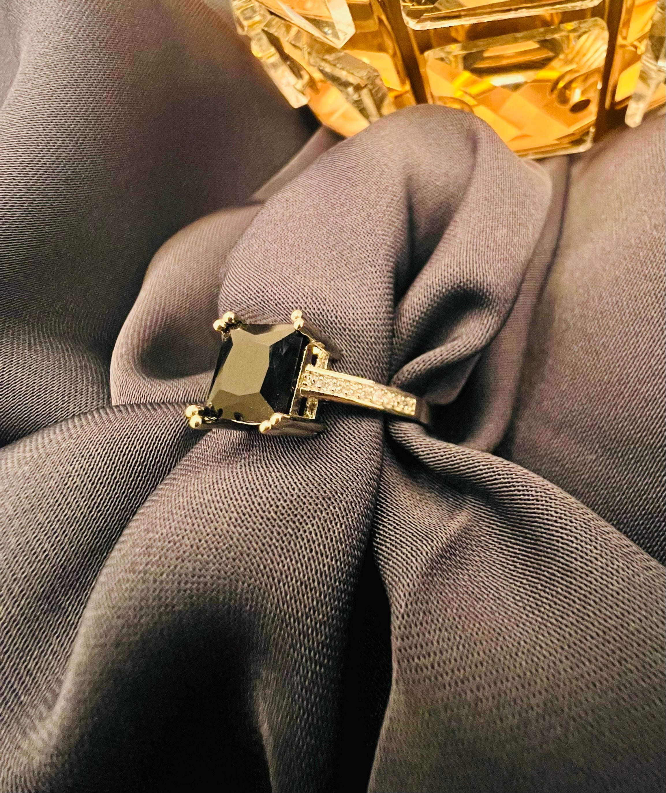 Black Stone Ring in Silver Colour Style Blush