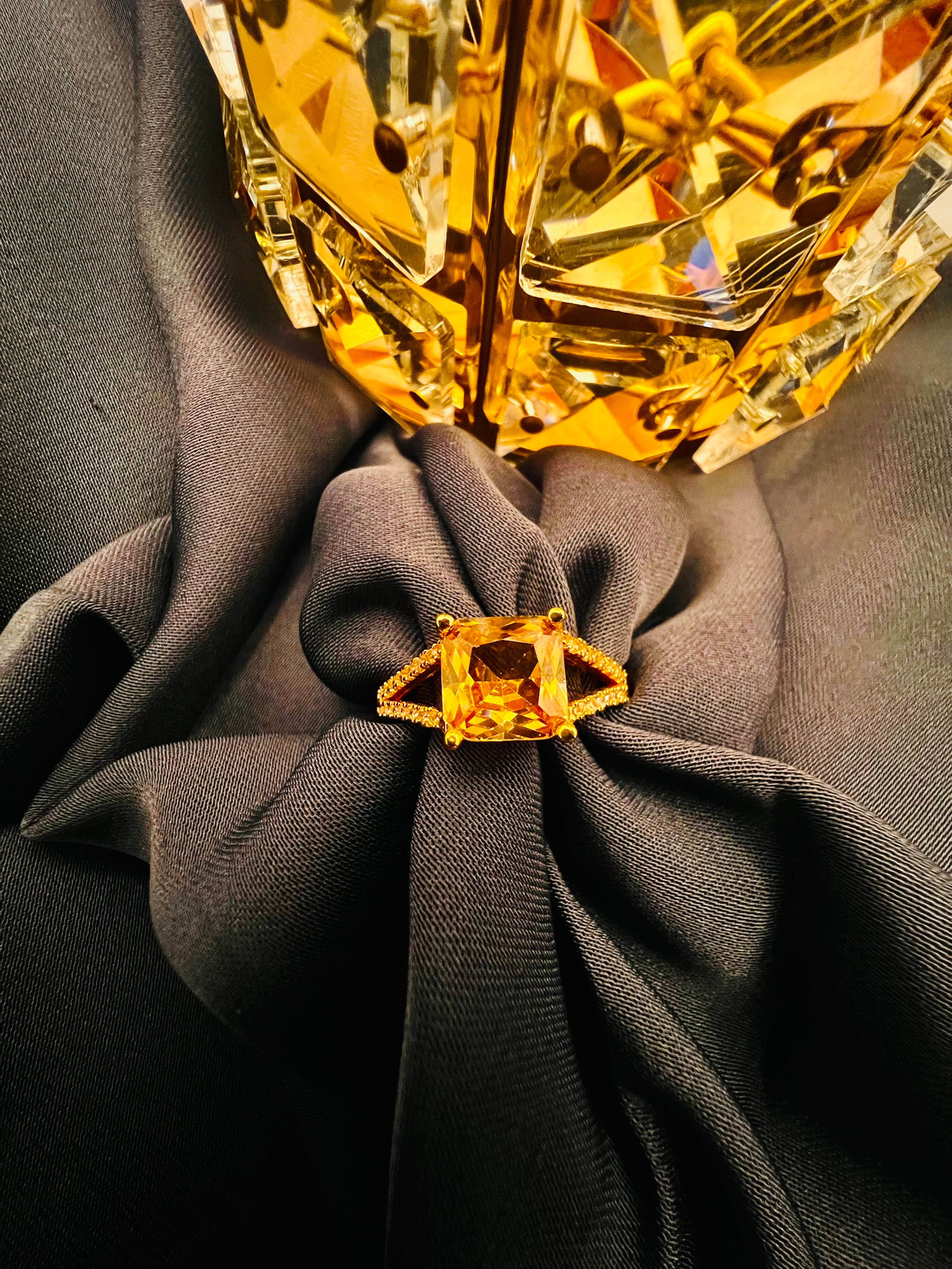 Beautiful Golden Ring with Golden stone Style Blush