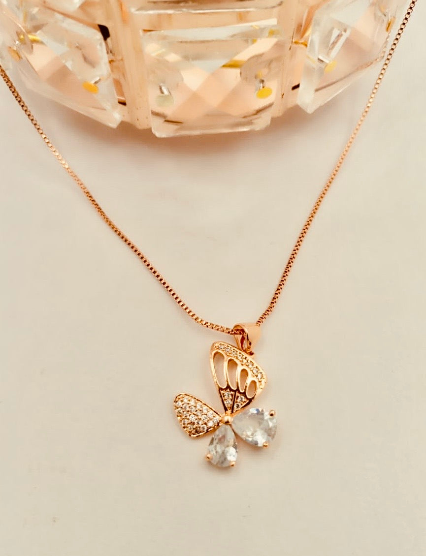 Butterfly Beautiful Golden Colour Pendant with White Stones Style Blush