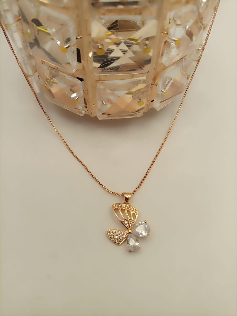 Butterfly Beautiful Golden Colour Pendant with White Stones Style Blush