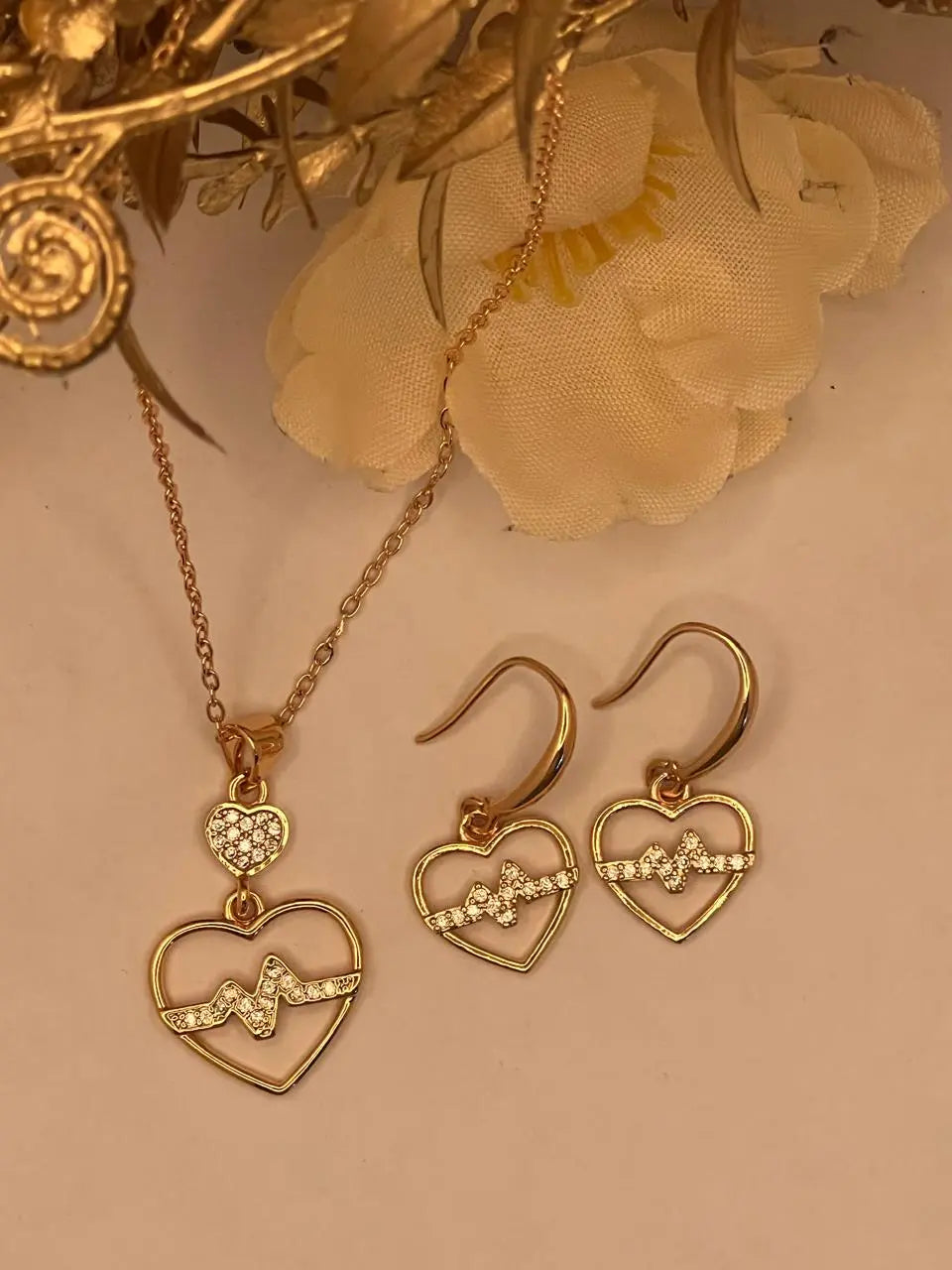 GOLDEN HEARTBEAT LOCKET WITH HEARTBEAT EAR RINGS My Store